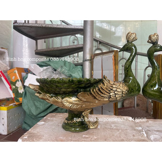 Bình hoa con công chất liệu composite mã bh213 kích thước dài 45cm rộng 26cm cao 40cm, lọ hoa con công, bình trang trí