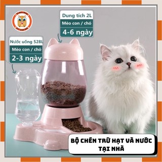 Chén ăn kèm bình nước và bình đựng hạt dành cho chó mèo