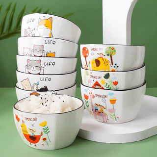 Chén sứ hoạ tiết mèo life, chén sứ hoạ tiết khủng long, chén ăn cơm bằng sứ cute.