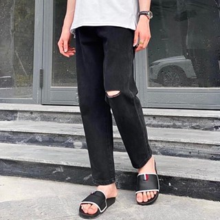 Quần Jean BAGGY rách nam , nữ quần bò đen ống suông rộng rách gối Phong cách đường phố cực Hottrend 2024