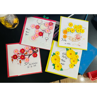 Combo 4 thiệp Tết, hoa handmade 3D nhuỵ quilling