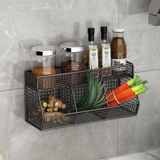 Kệ Đựng Hành Tỏi 3 Khay 2 tầng Đen, Khay Đựng Gia Vị Dán Tường Tặng Kèm Miếng Dán