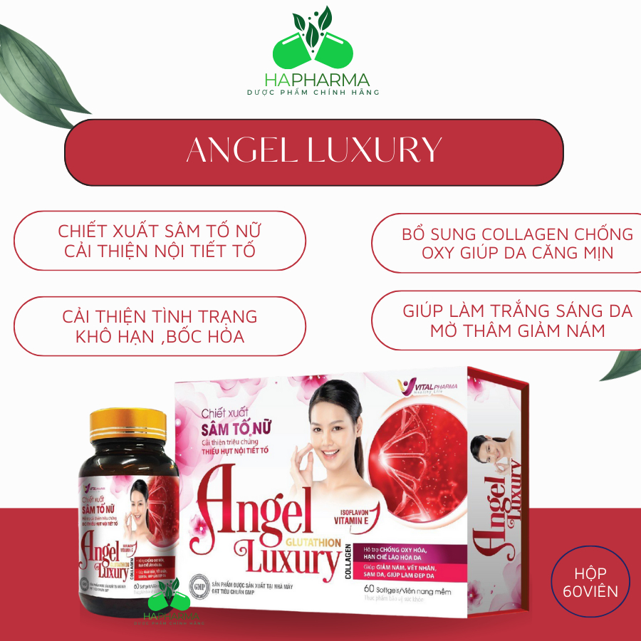 COLAGEN SÂM TỐ NỮ ANGEL LUXURY cải thiện triệu chứng thiếu hụt nội tiết bổ sung colagen làm đẹp da s