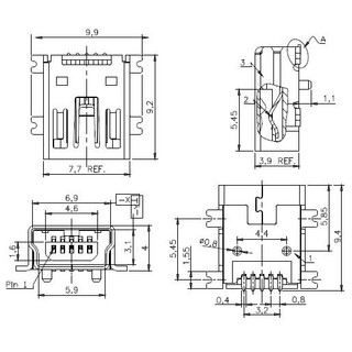 [20 Cái]- Cổng USB Mini-B Đầu Cái 5 Chân SMD V1