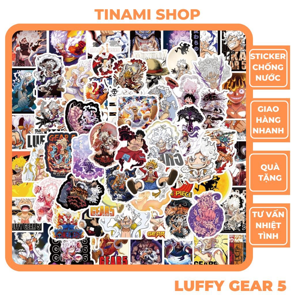 110 sticker luffy gear 5 hình dán chống nước one piece trang trí điện thoại mũ bảo hiểm