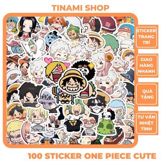 100 Sticker One Piece luffy chibi dễ thương nhiều màu sắc hình dán trang trí điện thoại laptop