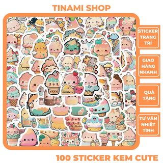 Set 100 Sticker nhãn dán chủ đề bé kem cute dễ thương hình dán trang trí điện thoại laptop sổ tay