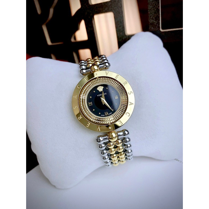 Đồng hồ nữ VERSACE EON POUR FEMMES máy thuỵ sỹ mặt tròn siz 33mm demi vàng gold mặt đen