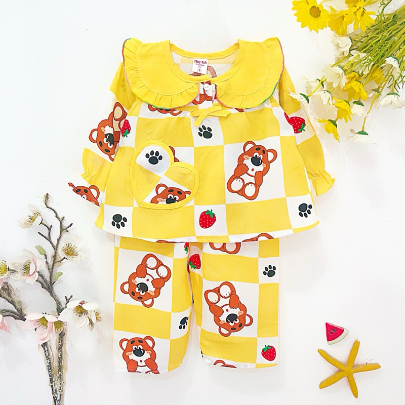 TOLEXINH  bộ tay dài quần dài bé gái - vải tole loại 1