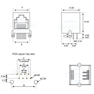 Cổng RJ11 Cái 4P4C 4 Chân Hàn PCB//2