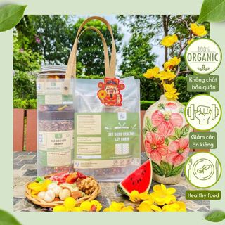 Set quà tặng Healthy ngày tết 2024 Lứt Fam, gồm set bánh, trà và trái cây sấy, hũ mix hạt, 500gr (Tết Yêu + Tết Lành)