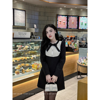Váy tweed cổ ren phối nơ C'est lavie