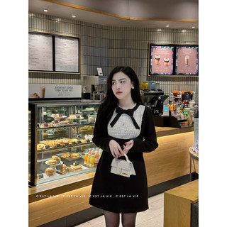 Váy tweed cổ ren phối nơ C'est lavie