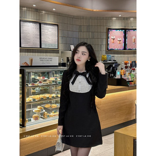 Váy tweed cổ ren phối nơ C'est lavie
