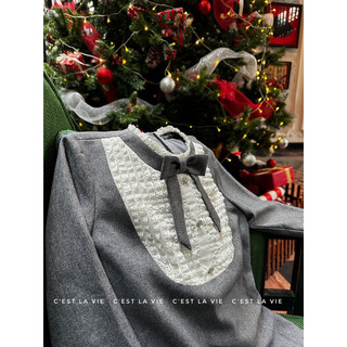 Váy tweed cổ ren phối nơ C'est lavie
