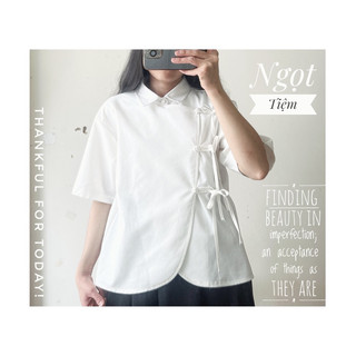 Áo sơ mi nơ 2 trắng/đen