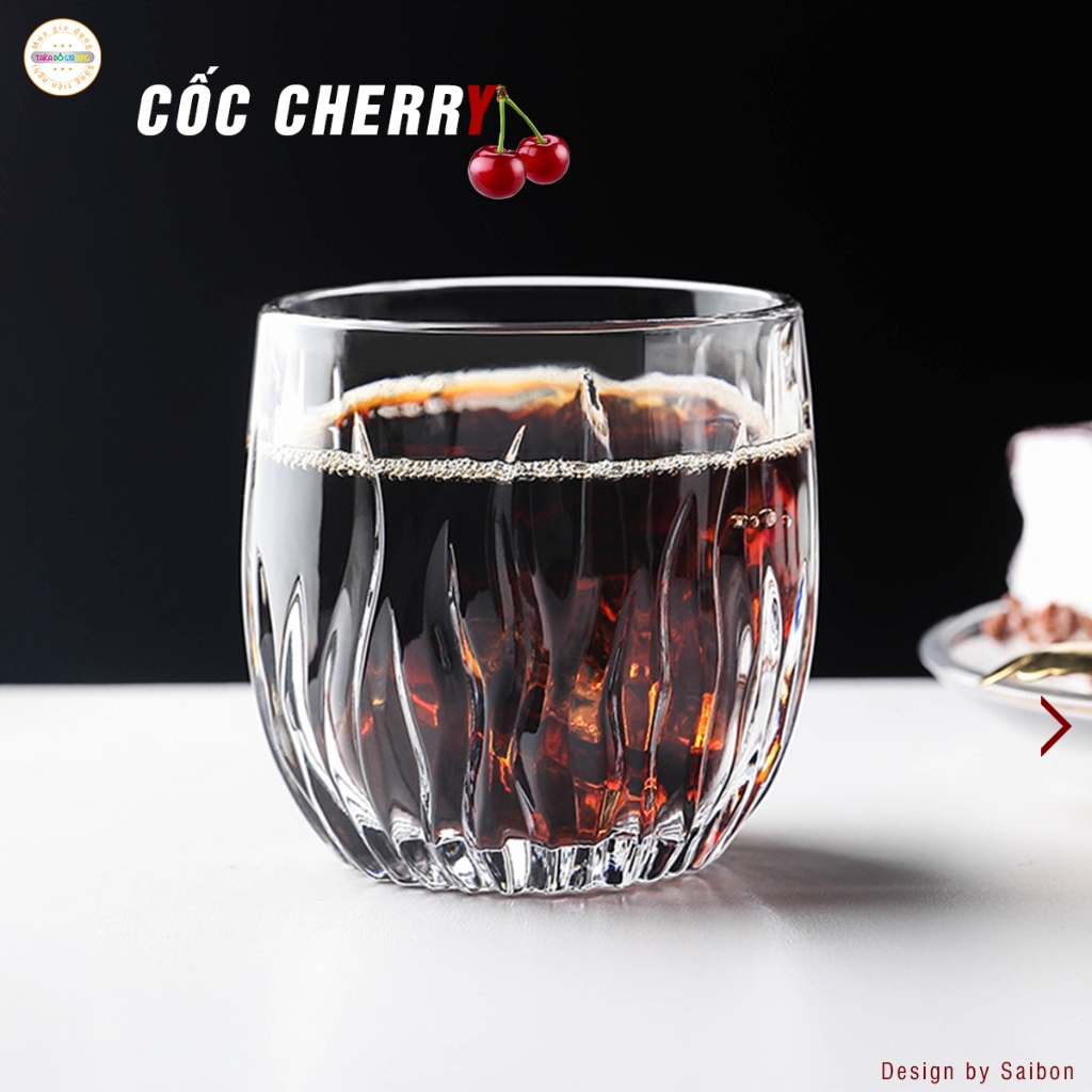 Cốc Ly Red Cherry Thủy Tinh Dày Dặn Cao Cấp Độ Trong Cao Uống Rượu Vang Coca Sting Trà Chanh Phù Hợp