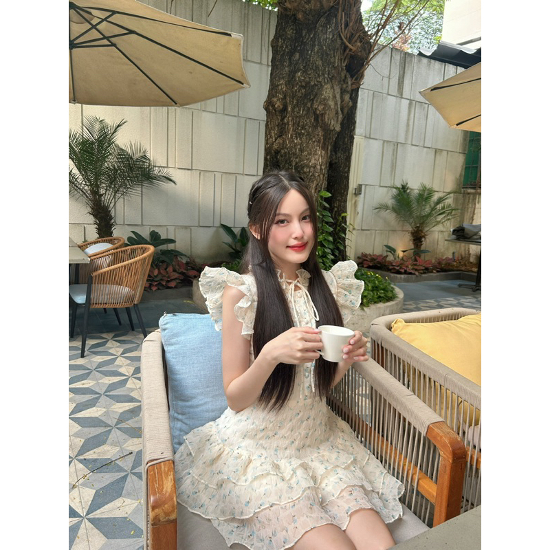 Đầm tiểu thư tơ hoa nhí dáng xoè ngắn COQUI, váy thiết kế nữ sang chảng phối tầng bồng bềnh NANA DRESS | BigBuy360 - bigbuy360.vn