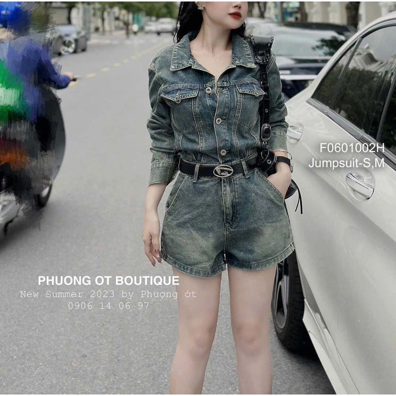 Jumpsuit jean phối túi hộp tay dài sang trọng VIENS STORE