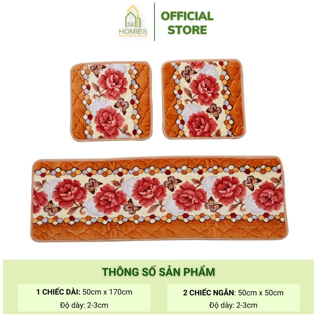Thảm Nỉ - 2D  Đệm Ghế Nhung, Đệm Ghế Sofa, Thảm Ghế Nhung Nỉ Trần 3 Món Loại Đẹp - Mặt Sau Chống Trơn Trượt SMPT-TTT-150