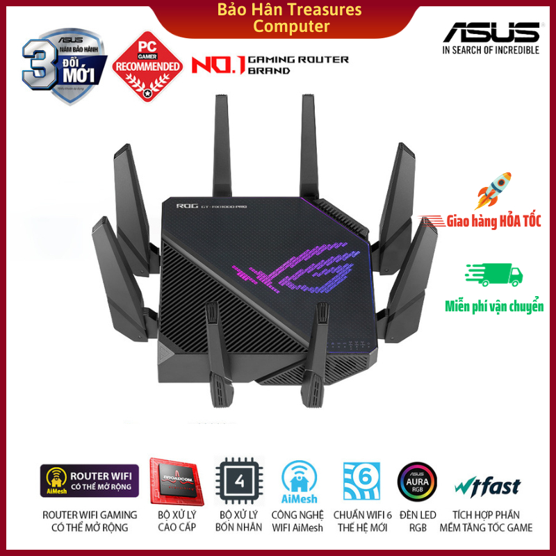 Routers Tri-band WiFi 6(802.11ax) ASUS ROG Rapture GT-AX11000 PRO Gaming Router 2.5G port - Hàng Chính Hãng