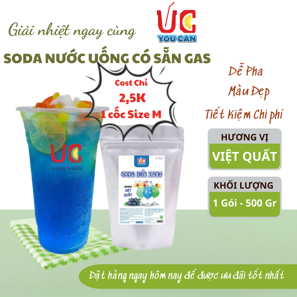 Soda Biển Xanh (1gói 500gr) Soda UC,Nước Uống Giải Khát Có Sẵn Gas,Không Cần Siro và Nước Có Gas, Đủ Vị, Thơm Ngon