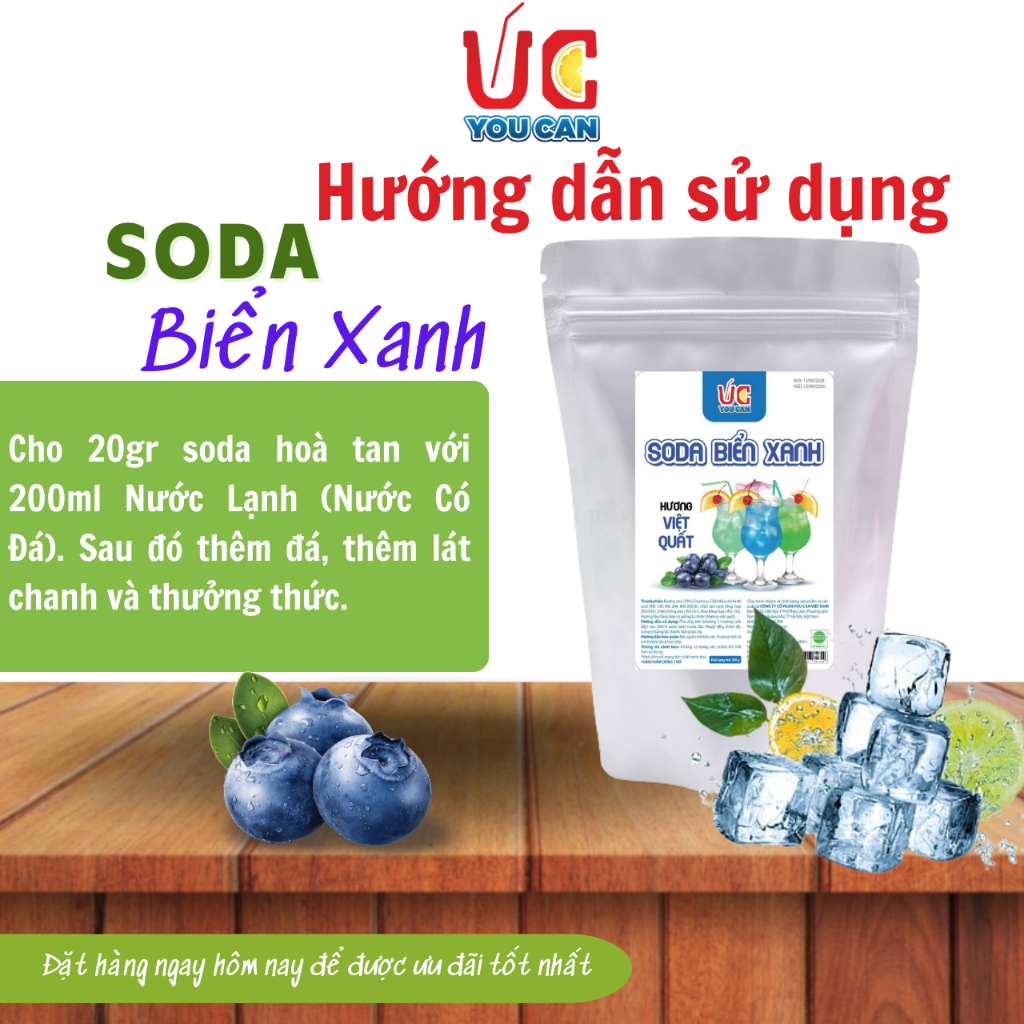 Soda Biển Xanh (1gói 500gr) Soda UC,Nước Uống Giải Khát Có Sẵn Gas,Không Cần Siro và Nước Có Gas, Đủ Vị, Thơm Ngon