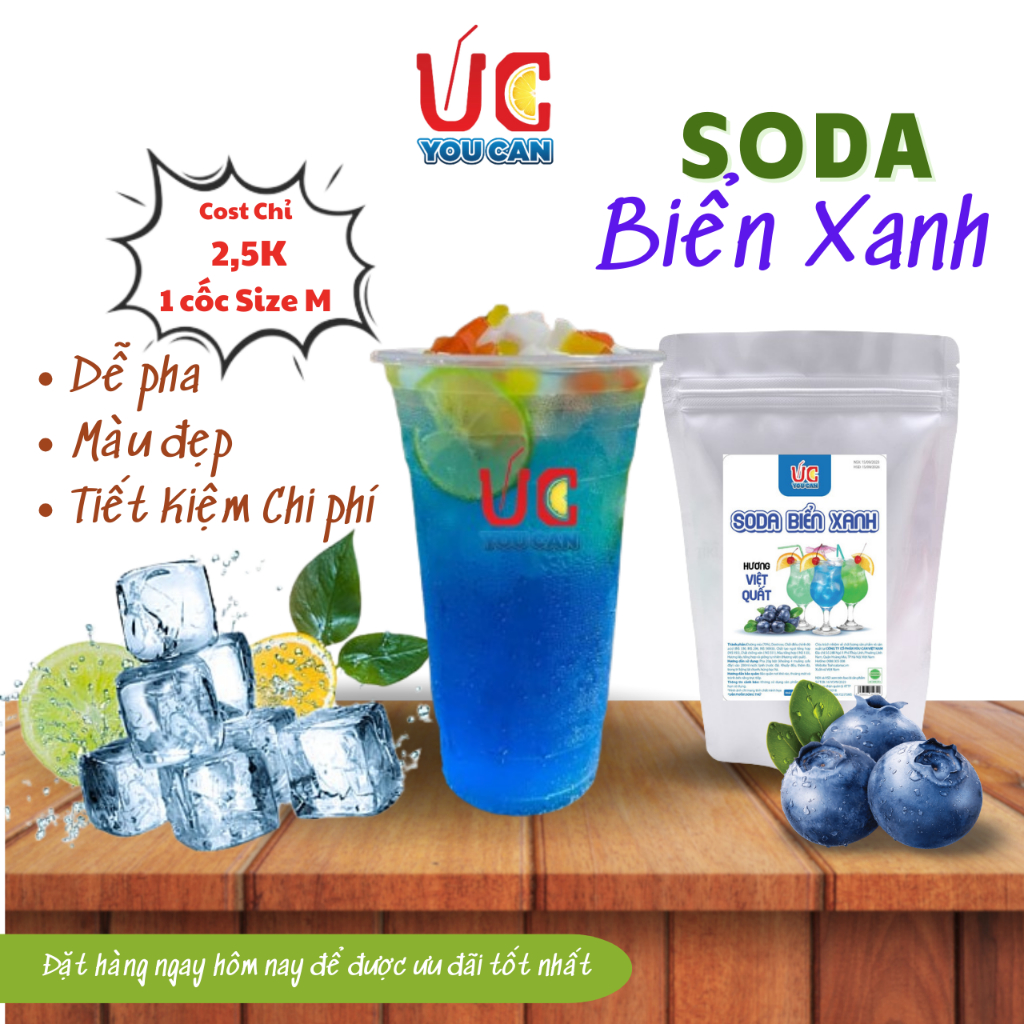 Soda Biển Xanh (1gói 500gr) Soda UC,Nước Uống Giải Khát Có Sẵn Gas,Không Cần Siro và Nước Có Gas, Đủ Vị, Thơm Ngon