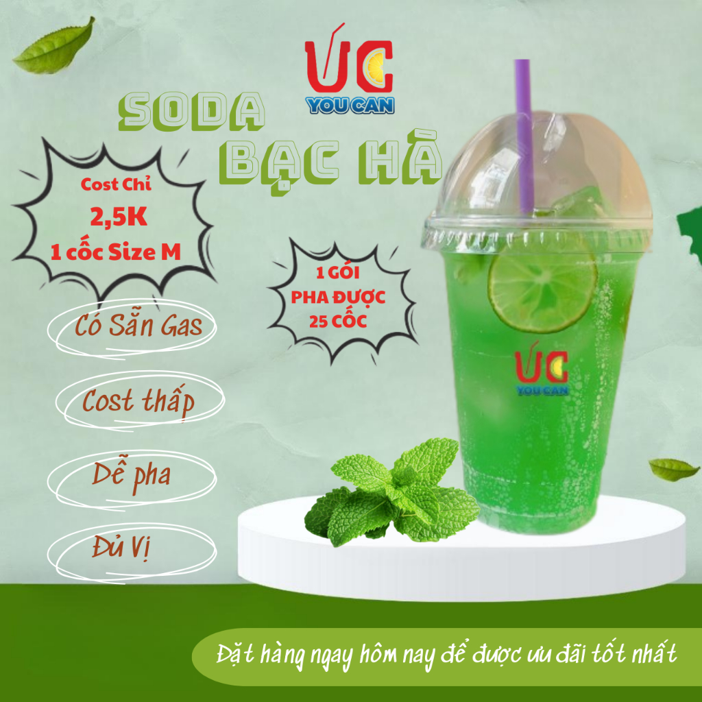 Soda Bạc Hà (1gói 500gr) Soda UC,Nước Uống Giải Khát Có Sẵn Gas, Không Cần Siro và Nước Có Gas,Đủ Vị,Thơm Ngon, Dễ Pha