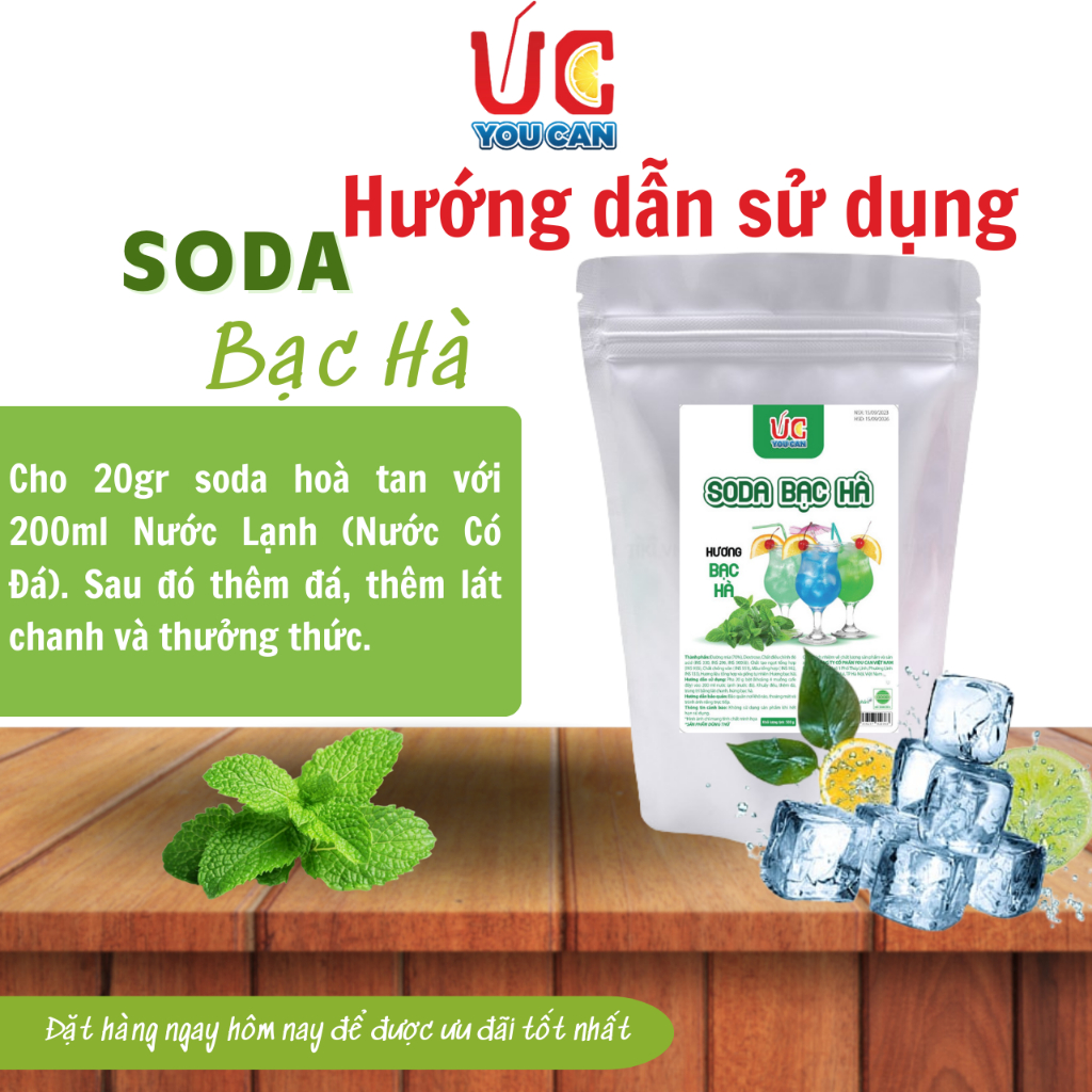 Soda Bạc Hà (1gói 500gr) Soda UC,Nước Uống Giải Khát Có Sẵn Gas, Không Cần Siro và Nước Có Gas,Đủ Vị,Thơm Ngon, Dễ Pha