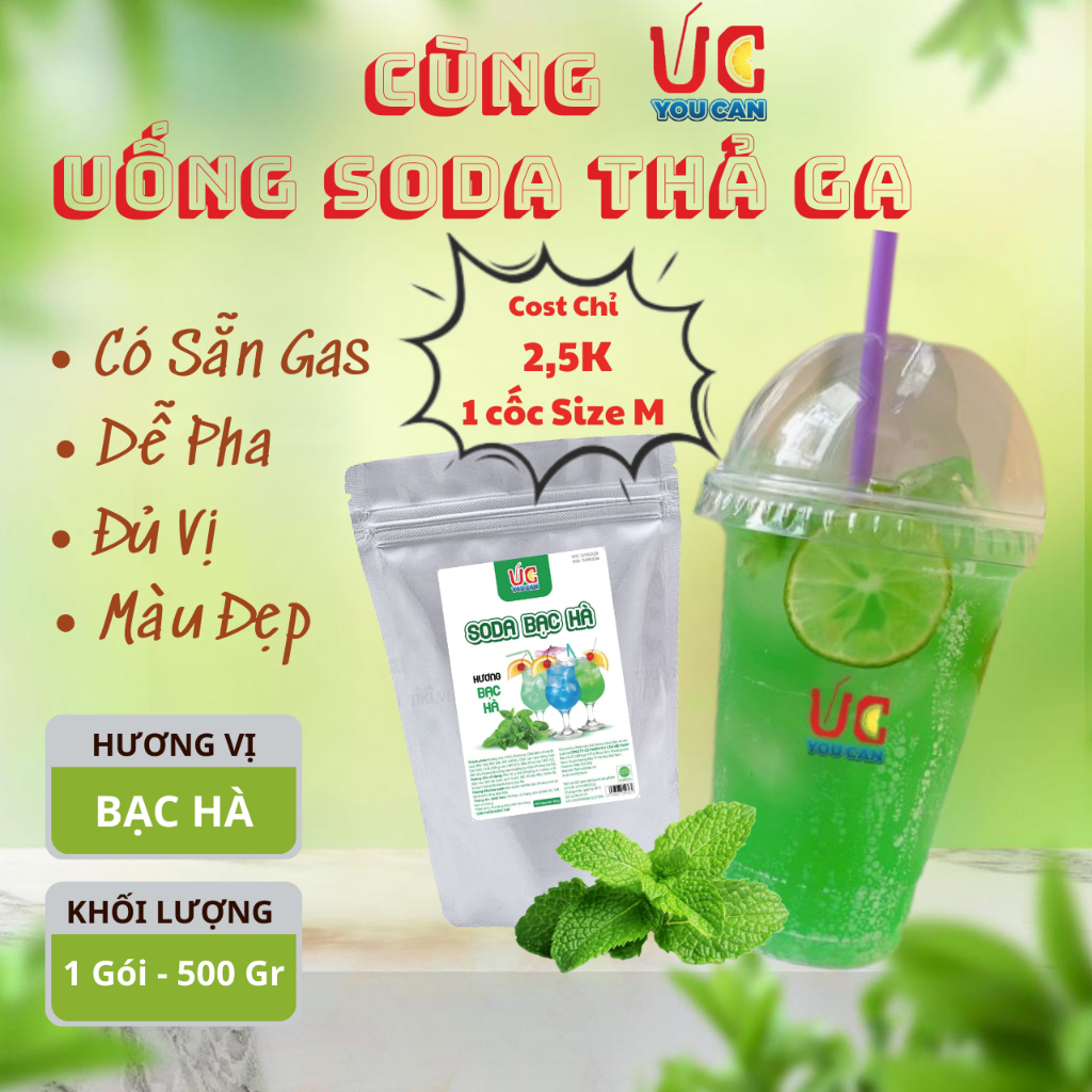 Soda Bạc Hà  Soda UC,Nước Uống Giải Khát Có Sẵn Gas, Không Cần Siro và Nước Có Gas,Đủ Vị,Thơm Ngon, Dễ Pha