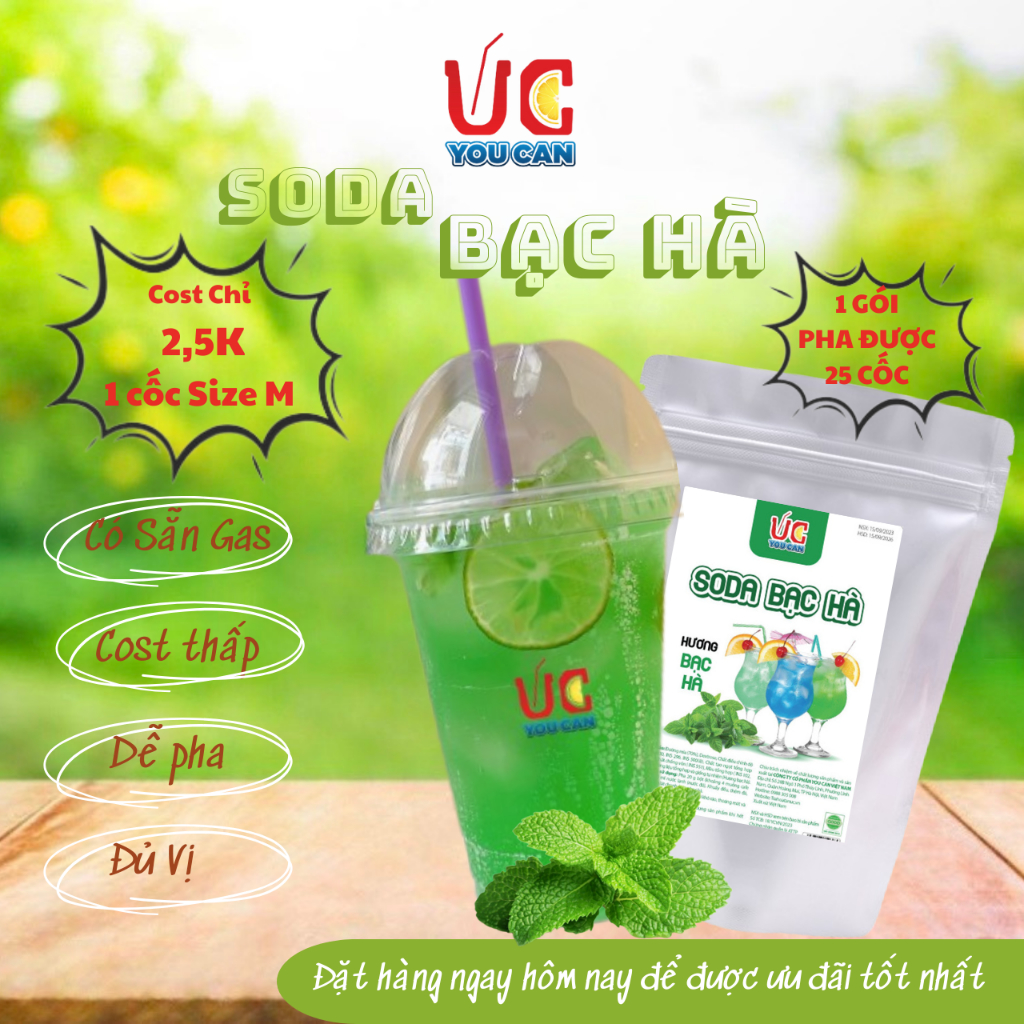Soda Bạc Hà  Soda UC,Nước Uống Giải Khát Có Sẵn Gas, Không Cần Siro và Nước Có Gas,Đủ Vị,Thơm Ngon, Dễ Pha
