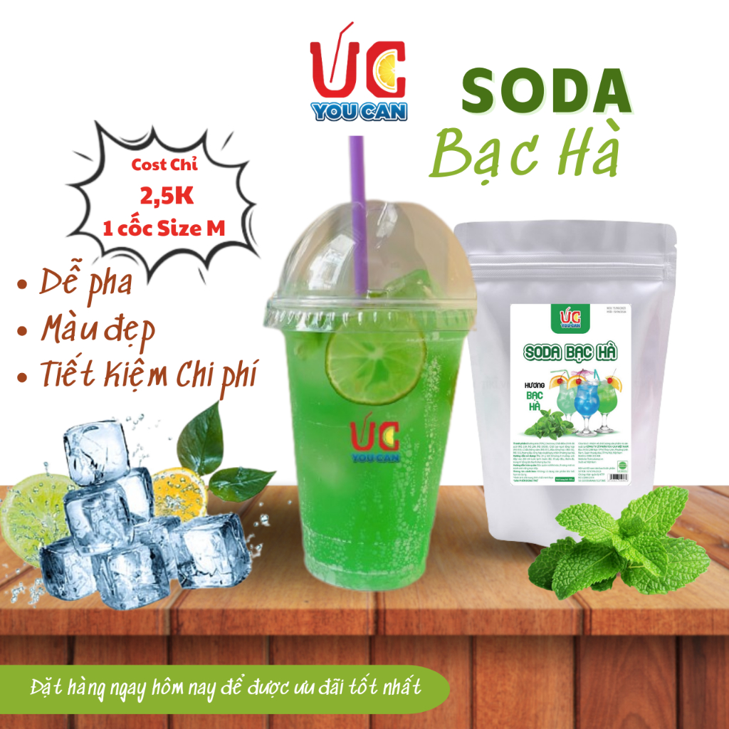 Soda Bạc Hà (1gói 500gr) Soda UC,Nước Uống Giải Khát Có Sẵn Gas, Không Cần Siro và Nước Có Gas,Đủ Vị,Thơm Ngon, Dễ Pha