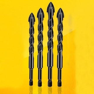 Bộ 4 mũi khoan đa năng chuôi lục giác 4 cạnh phi 6 8 10 12 chuyên khoan kính gạch men khoan sắt khoan tường thép đen