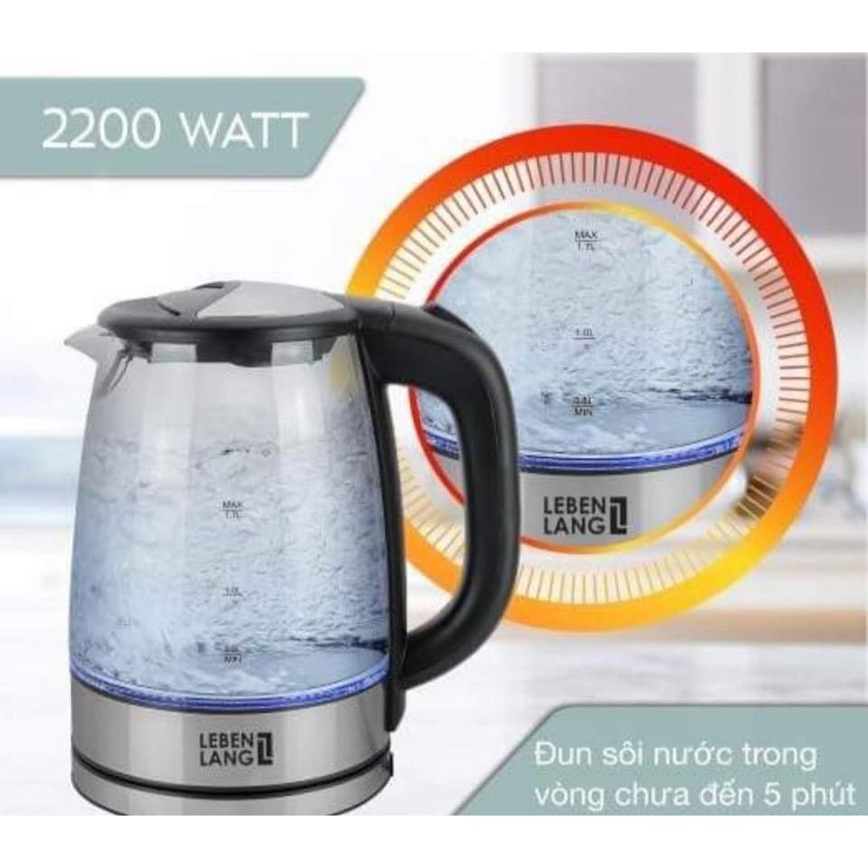 Ấm siêu tốc thuỷ tinh Lebenlang Đức 1.7L LBL2879