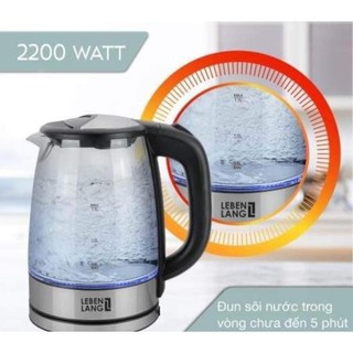 Ấm siêu tốc thuỷ tinh lebenlang đức 1.7l lbl2879