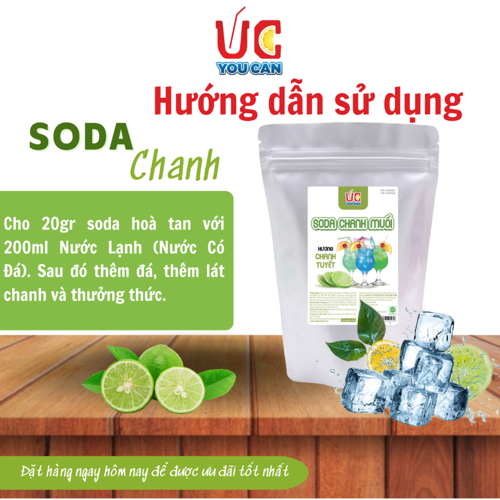 Soda Chanh (1 gói 500gr) Soda UC, Nước Uống Giải Khát Có Sẵn Gas, Không Cần Siro và Nước Có Gas, Đủ Vị,Thơm Ngon, Dễ Pha