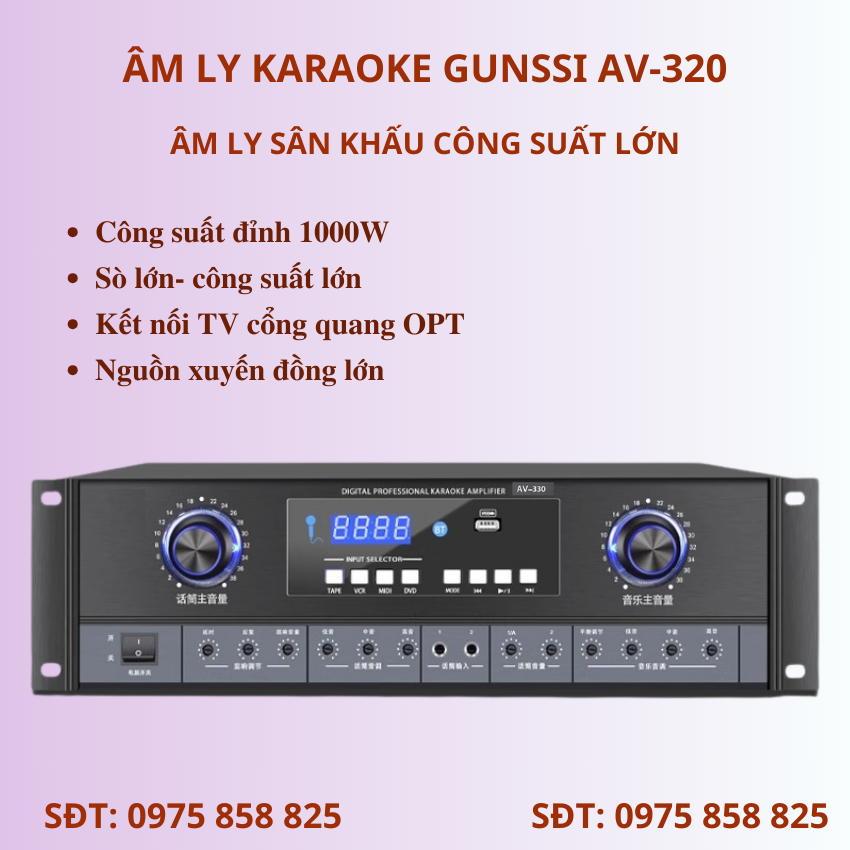 Âm ly karaoke bluetooth, đẩy liền vang Gunssi AV 320