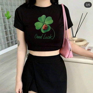Áo thun nữ  dáng ôm kiểu croptop in hình