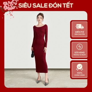 Váy Dài Tay Len Nữ Cổ Thuyền BUSY Len Tăm Co Giãn VDT8
