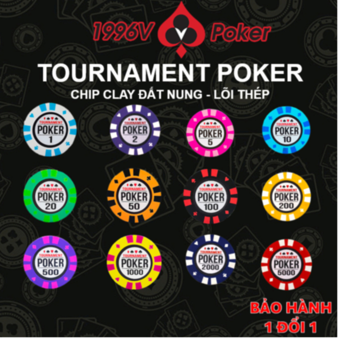 Chip poker cao cấp lẻ, phỉnh poker chips có số Tournament Poker, poker chip clay đất nung lõi thép- 