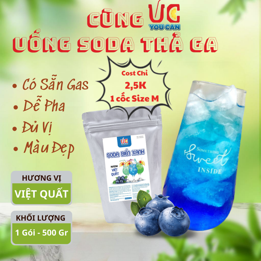 Soda Hoà Tan UC. Hàng Công Ty, có sẵn Gas, dễ pha chế, cost thấp màu đẹp 1 gói 500 gr