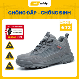 Giày bảo hộ AGOTA 672 chất liệu da lộn màu xám, mũi chống va đập và đế lót chống đâm xuyên