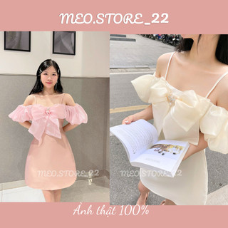 Váy trễ vai có nơ trước ngực, che bắp tay to có 2 dây, có mút ngực đi tiệc, đi chơi, đi biển, kỷ yếu siêu sang chảnh