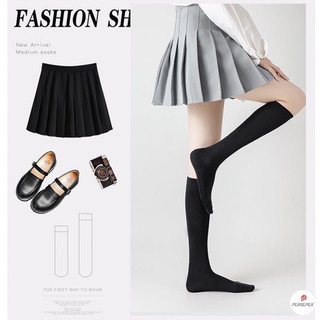 Tất đùi nữ màu đen 2 chiều dài đến gối và qua gối phối cùng giày phong cách Lolita đáng yêu - TATDAI