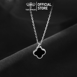 Dây chuyền bạc nữ TLEE mặt cỏ bốn lá đá mã não tự nhiên viền bo hạt sáng lấp lánh TLEE JEWELRY D0278