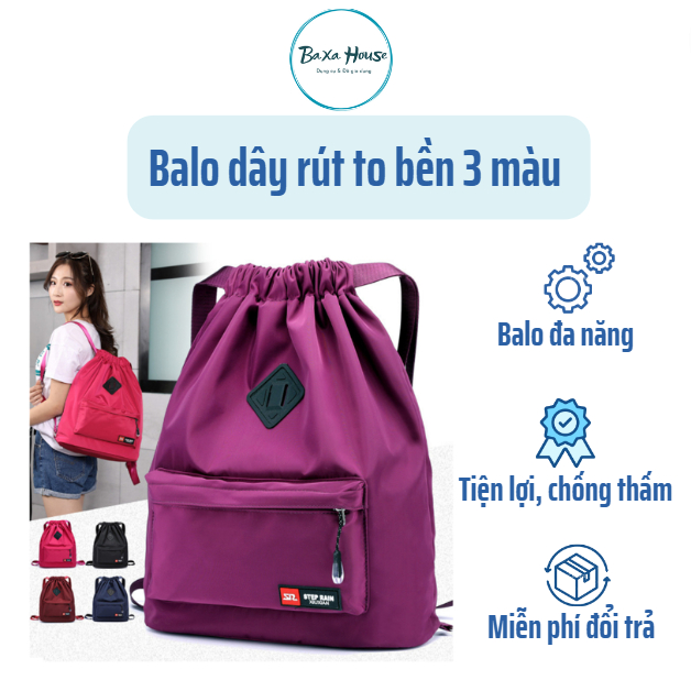 Ba Lô Dây Rút Gấp Gọn Chống Thấm Đa Năng, Ba Lô Dã Ngoại, Ba Lô Thể Thao Hàng Chất Lượng Cao có túi nhỏ chống trộm