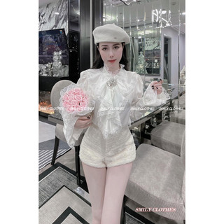 M187 áo sơ mi lụa ren đính đá