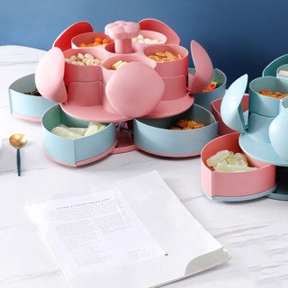  Hộp Mứt Tết Hai Tầng Xoay 360độ Hình Hoa SEN 🍒FREESHIP🍒 Khay Mứt Lúa Mạch 10 Cánh Xoay Tiện Lợi  BBVT  