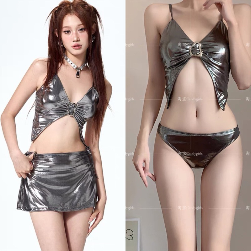 Sét bikini 3 chi tiết màu bạc cá tính